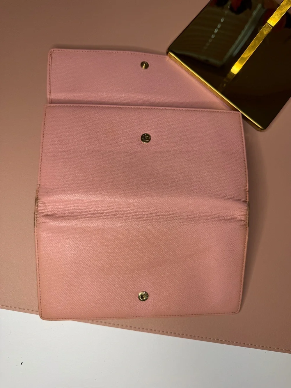 CHANEL Vintage Pink Leather Button Flap Long Wallet Organizer 9-Series